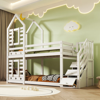 Sissel Single (3') Bunk Bed with Storage Included with Built-in Ladder Included