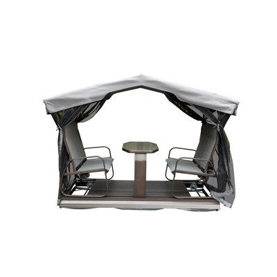 4-Seat Outdoor Glider Benches With Canopy, Retro Metal Glider Chair With Aluminum Frame, Patio Swing Chair For Outside,Garden,Lawn
