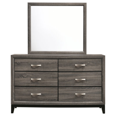 Commode 6 tiroirs avec miroir gris Ayeln
