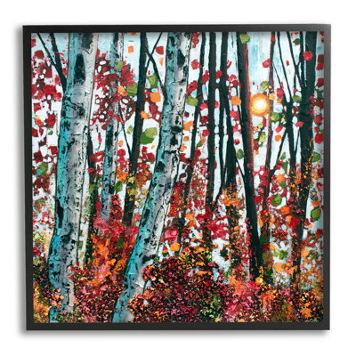 «Modern Bold Woodland Birch Trees» encadré sur bois par Jen Seeley, peinture