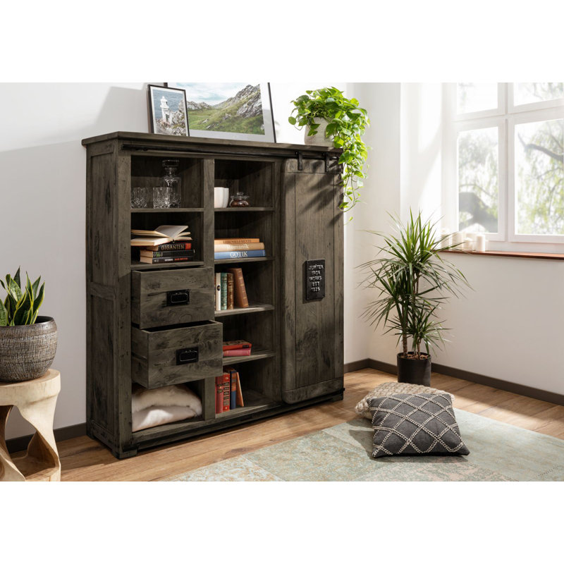 Railway 142cm Solid Wood Sideboard, Lacquered Grey
