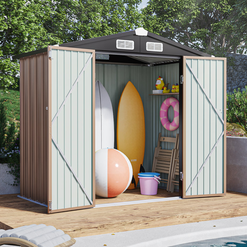 JolyDale 6.5 ft. W x 4 ft. D Metal Storage Shed with Base - Thumbnail 2