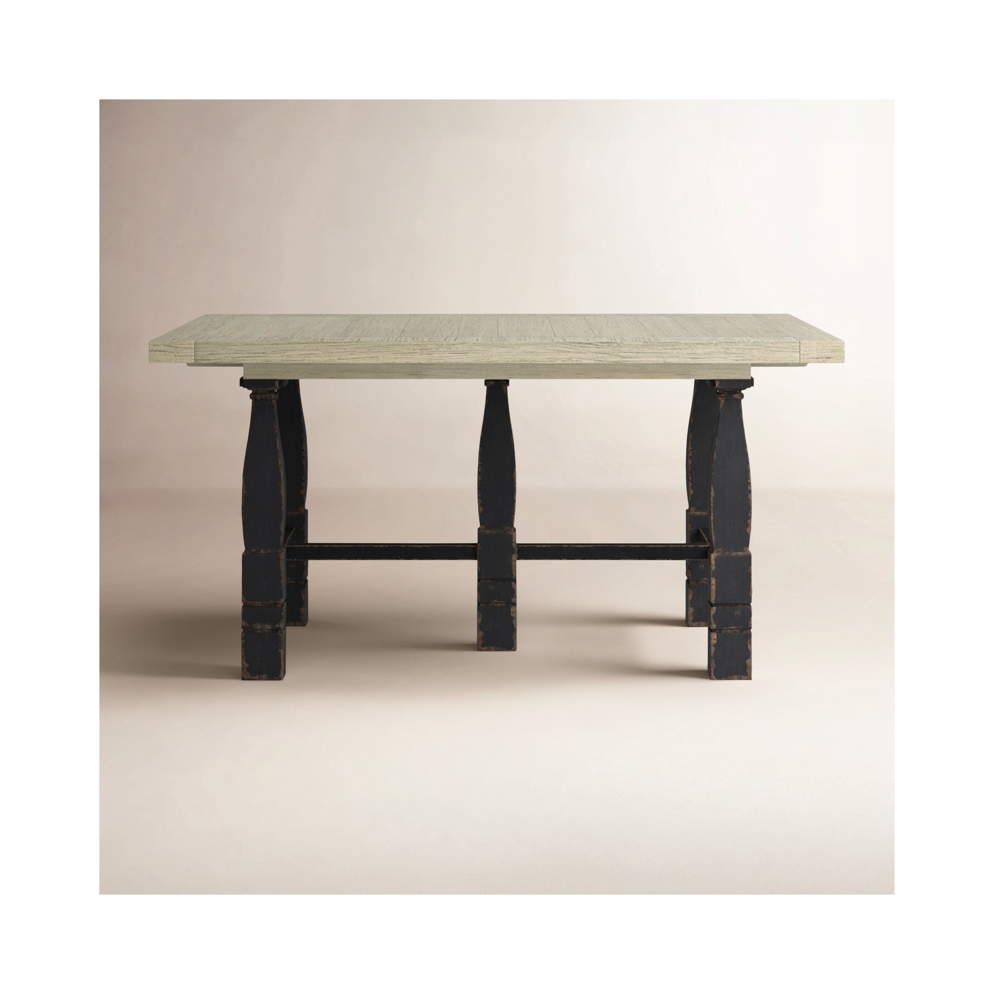 CiaoBella Extendable Dining Table, Flaky White Top/Black Base