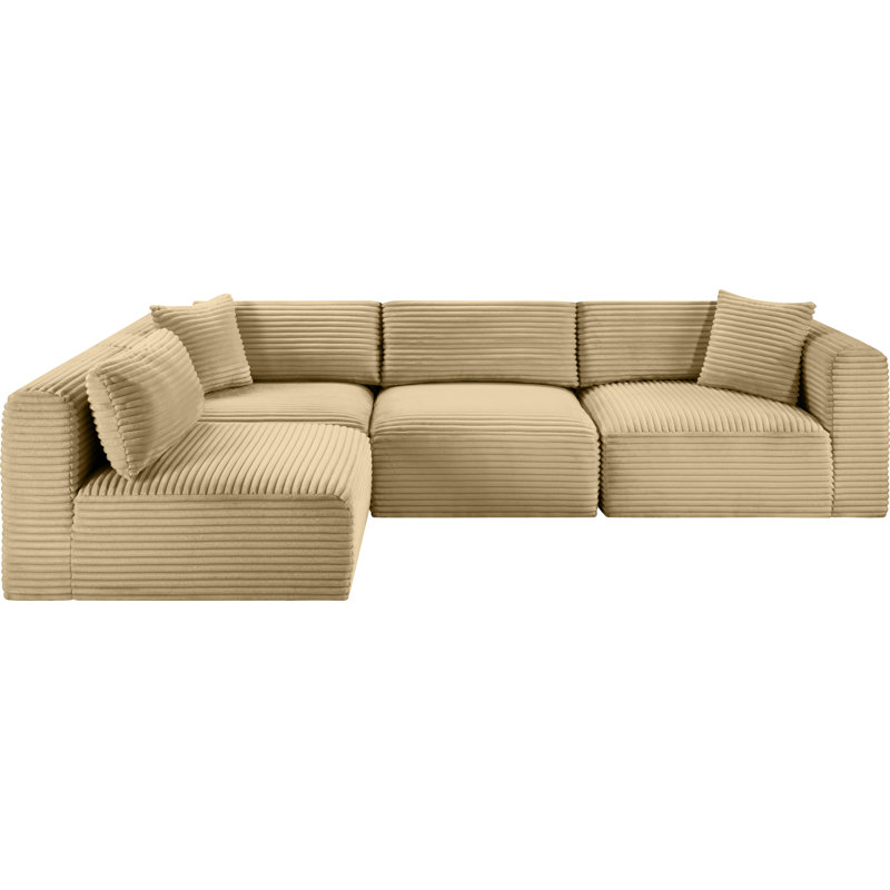 Canapé modulaire en L Carmean Performance, Velours côtelé texturé Camel, 2 sans accoudoirs, 2 en coin