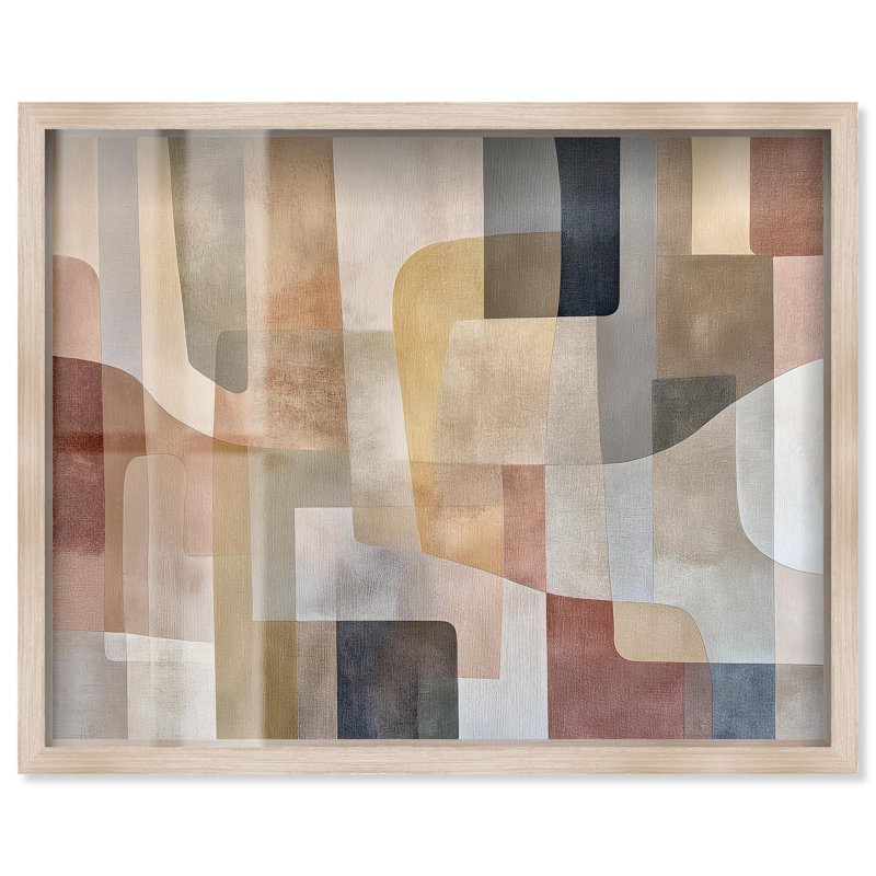 «Liminal Shapes III Shadowbox Print Midcentury» par Art Remedy, H 37 po x l 46 po, Crème, crème