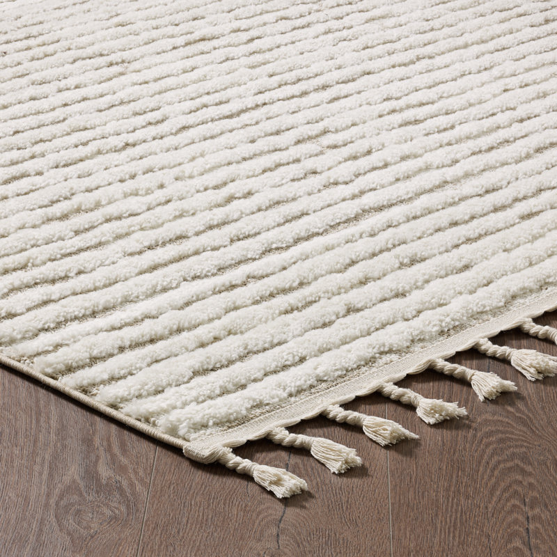 Ruprecht Beige Waves Shag Area Rug, Rectangle 6'3" x 9'