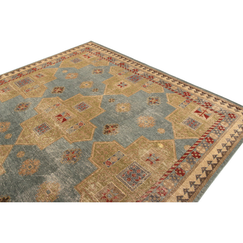Distressed Homage Hand Knotted Wool Geometric Area Rug, Rectangle 13' x 18'