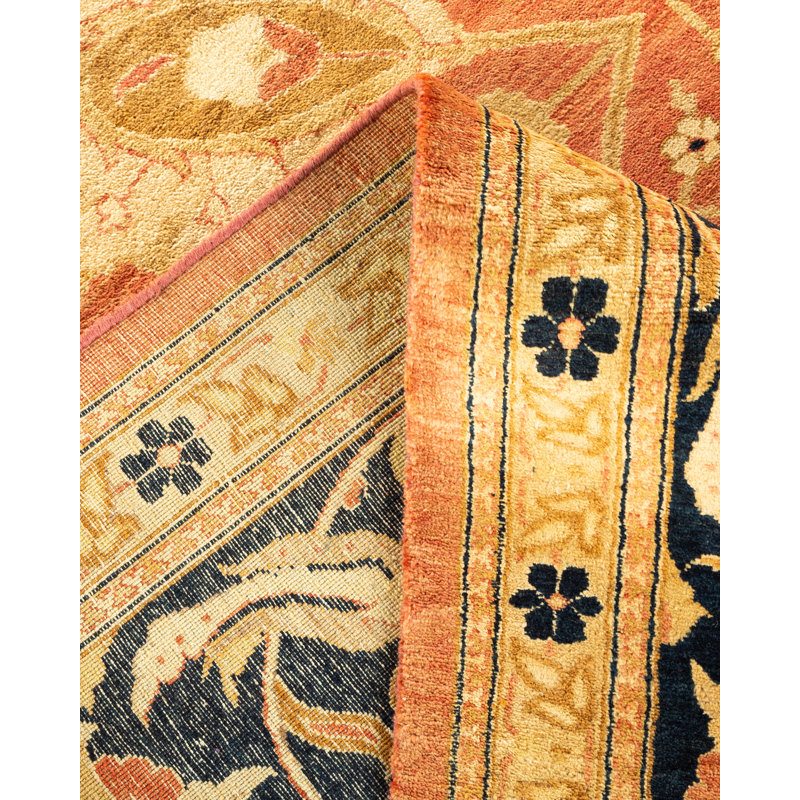 Tapis unique noué à la main de 9 pi 0 po x 11 pi 7 po orange Rezo