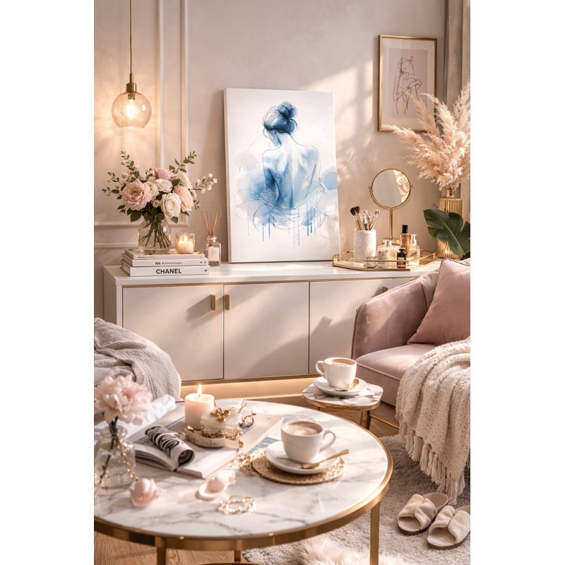 Contemplative Beauty Watercolor Line Art - Art mural sur toile tendue, H 36 po x l 24 po x P 1,5 po