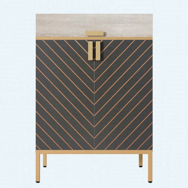 Armoire à chaussures 31,49 "en bois gris et or à 4 niveaux avec portes