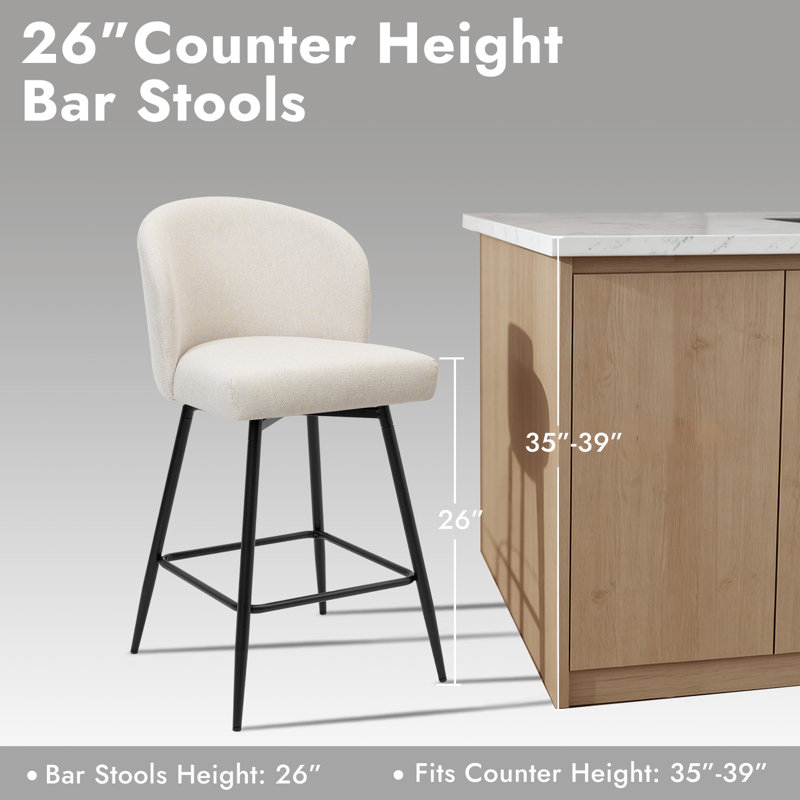 Tabouret de bar pivotant à 360 ° à hauteur de comptoir avec dossier, Beige / tissu