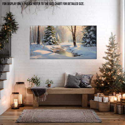 Large Winter Pictures Wall Decor - Snow Landscape Winter Scene Canvas Wall Art for Living Room, Winter-Wonderland Pine Tree Forest Wall Art For Home Decor Frame Wrapped Canvas Painting, 20×40 inches