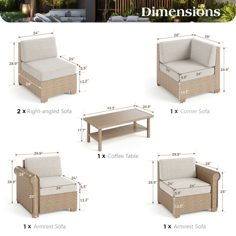 Rattan 5 - Person Seating Group with Cushions