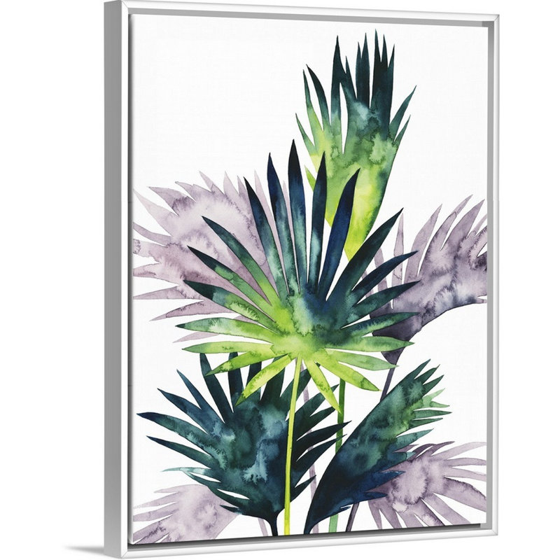 Art mural sur toile Twilight Palms III, Toile avec cadre blanc, H 26 po x l 20 po