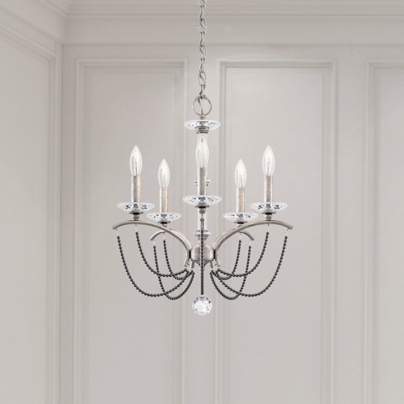 Priscilla 5 - Light Chandelier, Antique Silver/Dark Gray Pearl