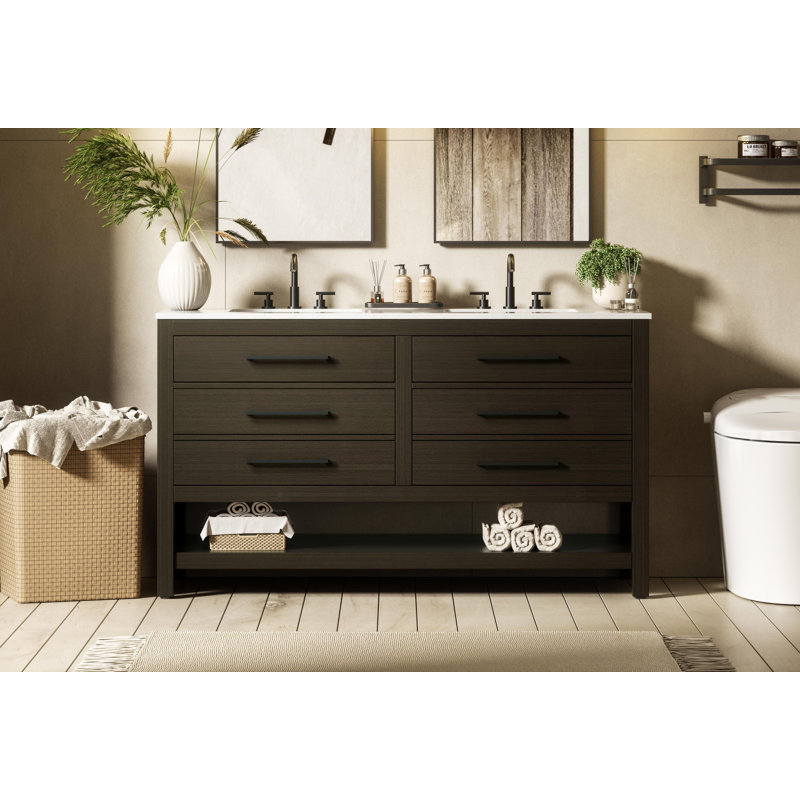 Meuble-lavabo double 60 po_Moderne_VF60560, Brun moka