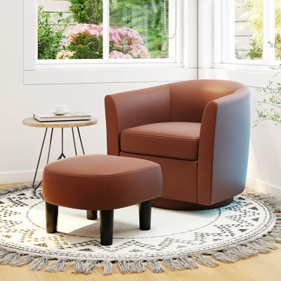 Fauteuil demi-tonneau pivotant avec repose-pieds, dossier courbé et accoudoirs