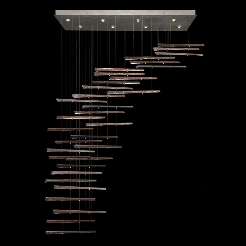 Luminaire suspendu géométrique pour îlot de cuisine à 8 lumières Elevate, Argent, Météorites