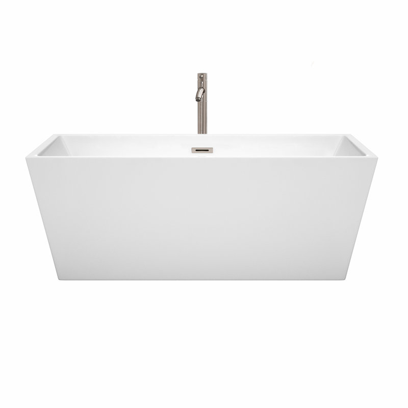 Sara 63'' x 32'' Freestanding Soaking Acrylic Bathtub with Faucet, Brushed Nickel