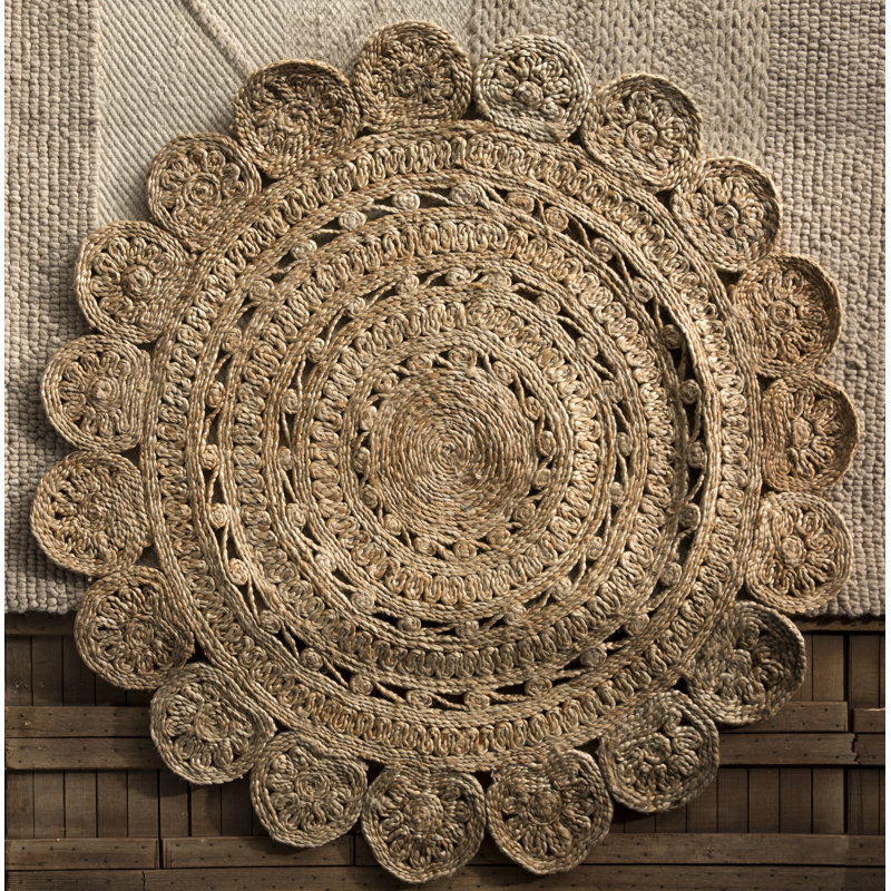 Tapis allemand en jute / sisal brun tressé à la main German, Rond 8 pi