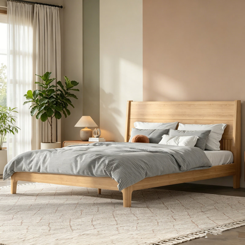 Cadre de lit en bois, cadre de lit plateforme avec tête de lit haute cannelée et support à lattes, lit plateforme à profil bas, cadre de lit plateforme moderne, aucun sommier requis, lit avec rangement sous le lit pour la chambre à coucher