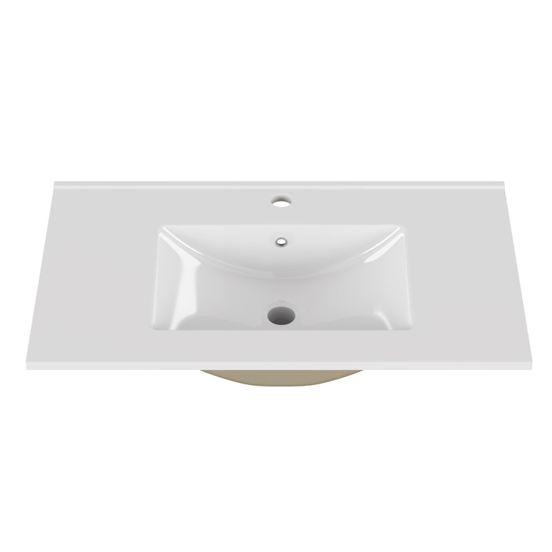 Lavabo de salle de bain en céramique blanche de 30 po - Convient à un meuble-lavabo de 30 po, trou de robinet pré-percé, esthétique minimaliste élégante, durable et facile à nettoyer