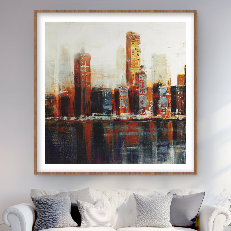 Abstract Red Cityscape - Blue Cities Framed Matted Print