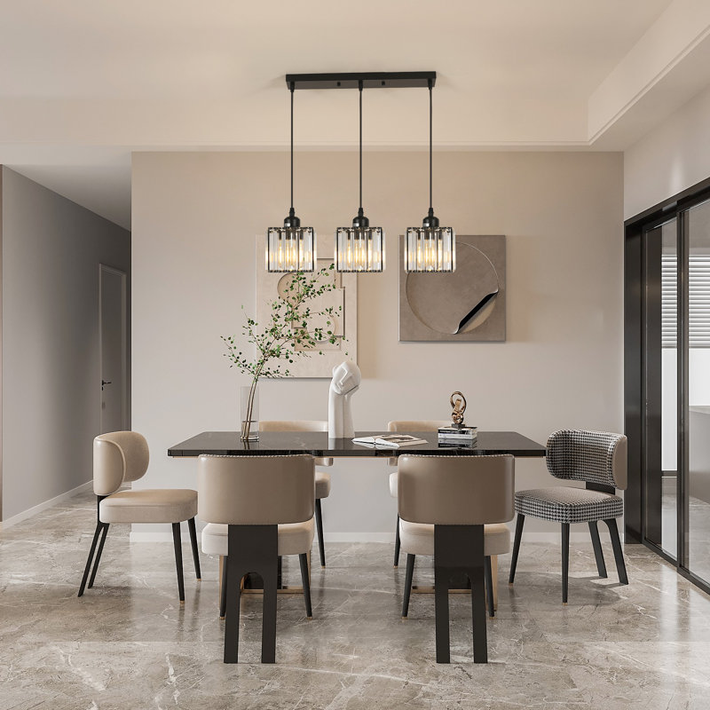 Modern Rectangular Crystal 3-Light Pendant Chandelier 