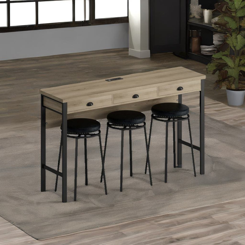 Meleesa 3 - Person Trestle Dining Set, Oak, Black