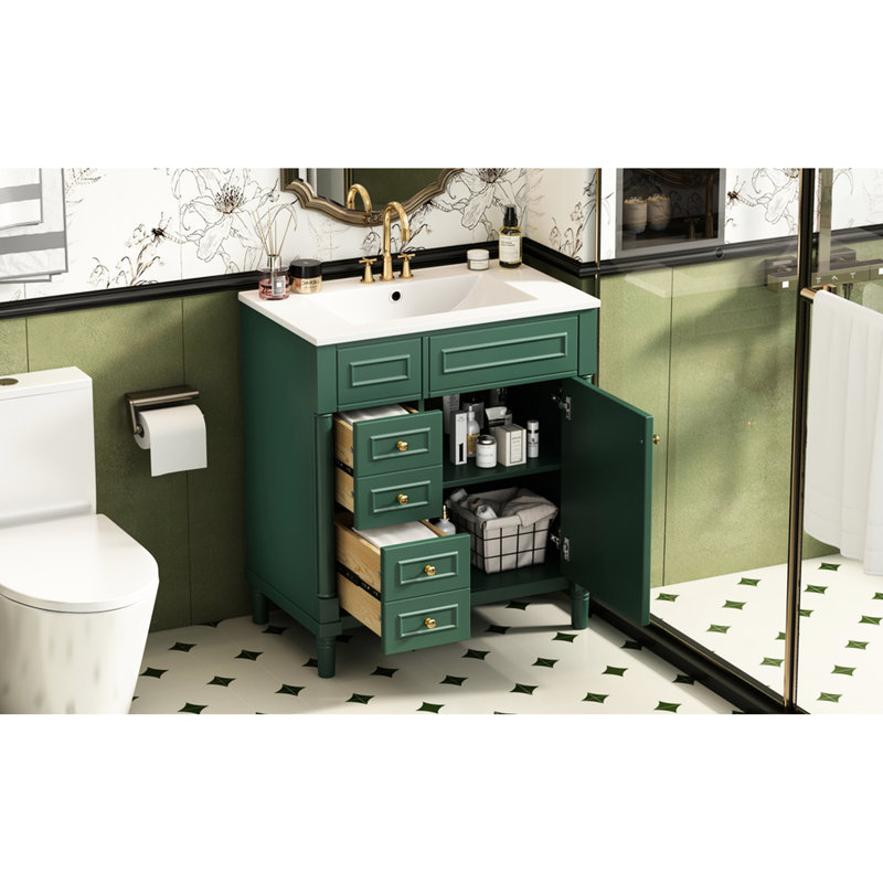 Meuble-lavabo autoportant de 30 pouces avec lavabo, 2 tiroirs et porte, lavabo à teinture, fonctionnel et facile d'entretien 30 po, tablettes réglables, résistance aux taches d'eau