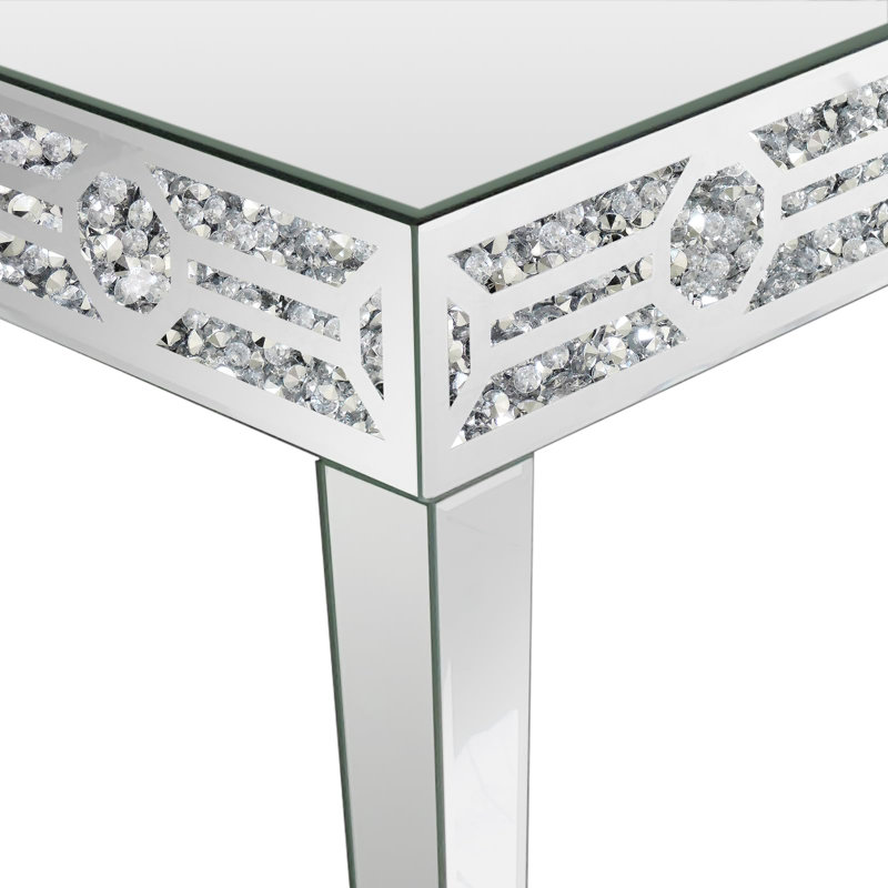 Table basse rectangulaire en miroir, tables de salon argentées avec incrustation de cristal, table basse moderne unique en miroir, meubles en miroir pour le salon, le bureau