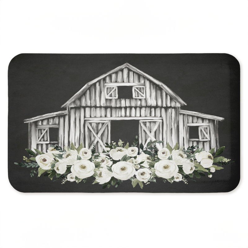 Tapis antidérapant Rustic Barn avec White Roses, Grange rustique avec roses blanches