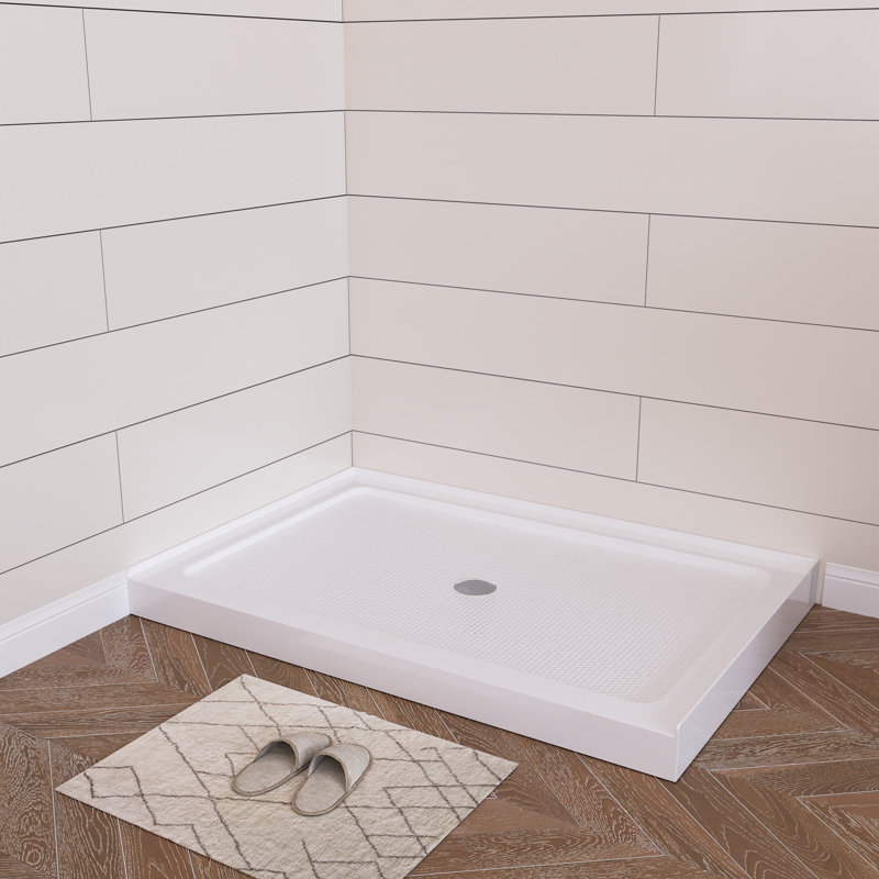 DeerValley 48" x 32" Rectangle Shower Base White Acrylic with Single Threshold Shower Pan, Non-slip Design, White