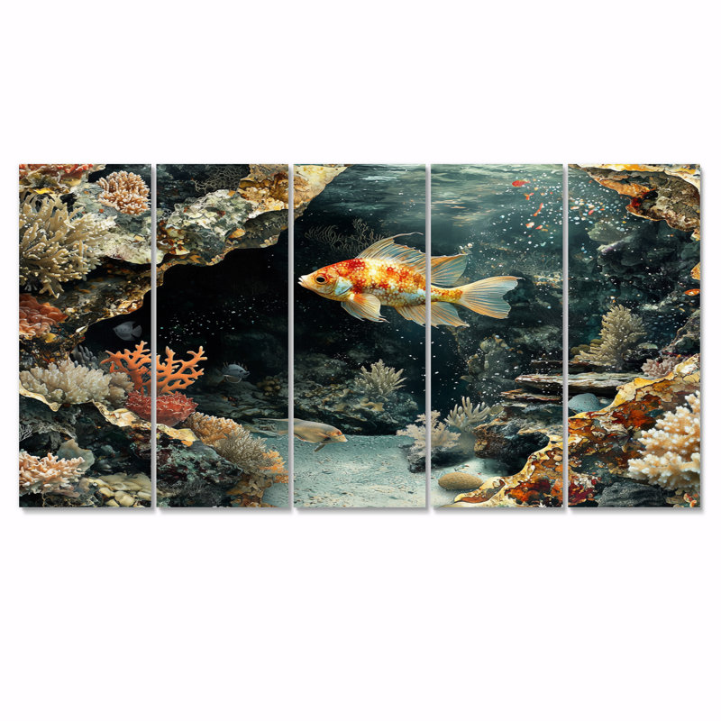Attilia - art mural corail - décoration murale moderne, H 28 po x l 60 po, 5