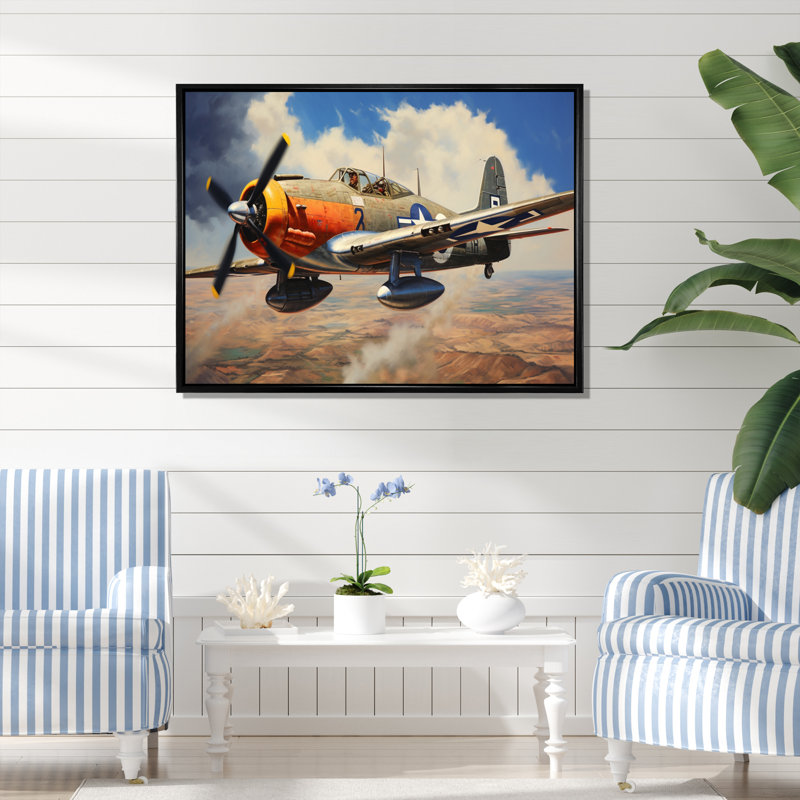 «P51B Plane Skyline II», reproduction sur toile, H 12 po x l 20 po x P 1 po, Cadre flottant noir
