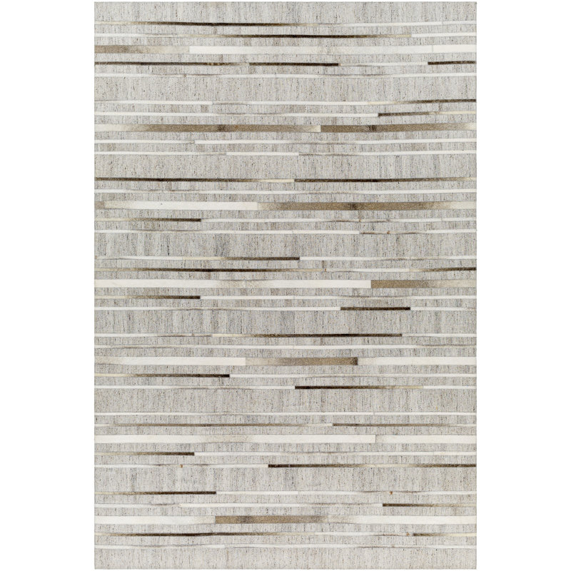 Asbey Rectangle Striped Handmade Flatweave Viscose/Leather/Cowhide Area Rug in Gray/Taupe, Rectangle 5' x 7'6"