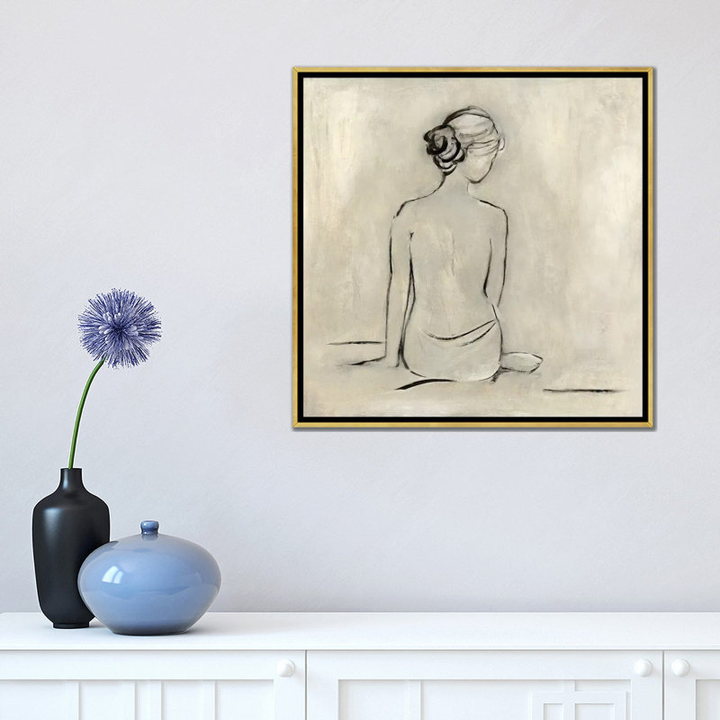 «Bather I» par Sally Swatland - impression d'art graphique, Cadre doré, H 18 po x l 18 po x 1,5 po, Pas de tapis