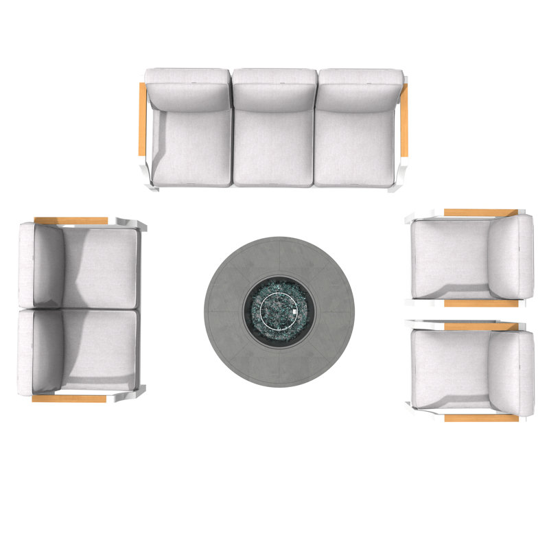 Ensemble de conversation avec canapé et coussins 5 pièces Artherine, Gris / blanc