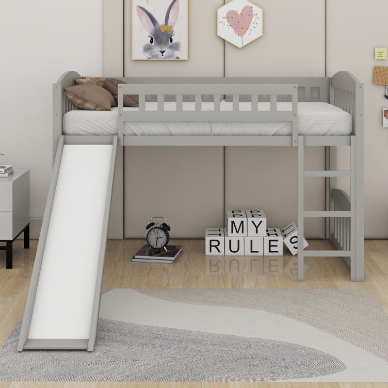 Lit mezzanine avec glissoire et échelle, Gris