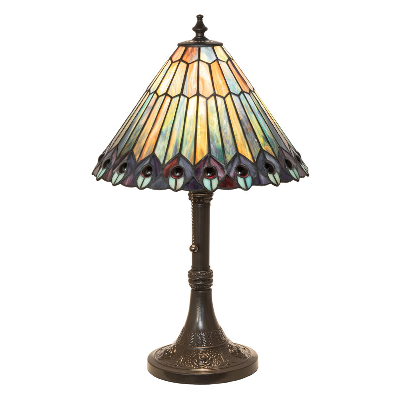 19" High Tiffany Jeweled Peacock Accent Lamp