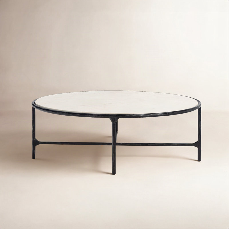 Evelynn Glass Top Coffee Table, Black, White Marble