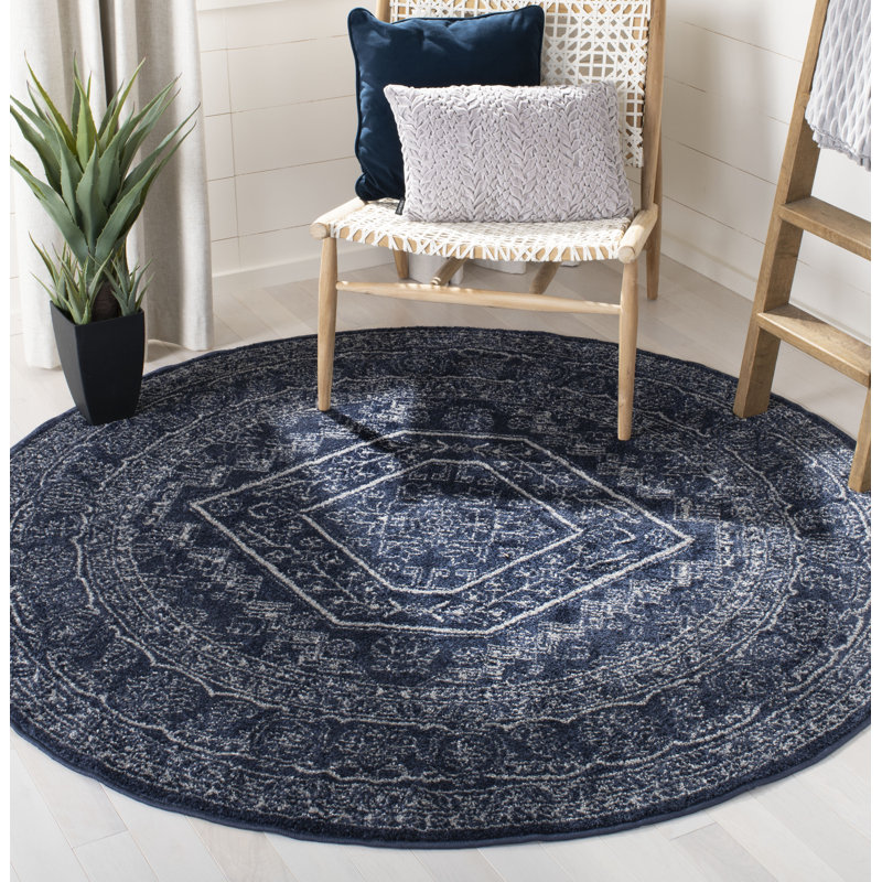 Stromsburg Oriental Area Rug, Navy/Ivory, Round 182 cm