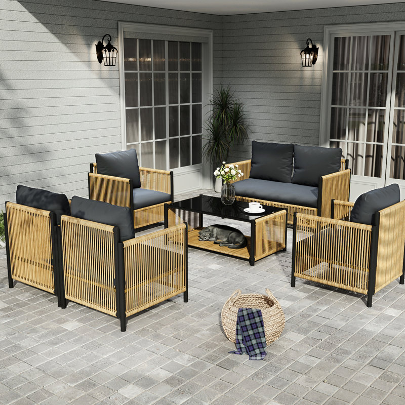 Outdoor 6 With Grey Cushions - Pe , Metal Frame, To And Waterproof Modern Structure, &, 6
