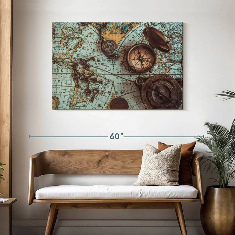 Carte de pirate antique sur toile, H 30 po x l 45 po x P 1,25 po