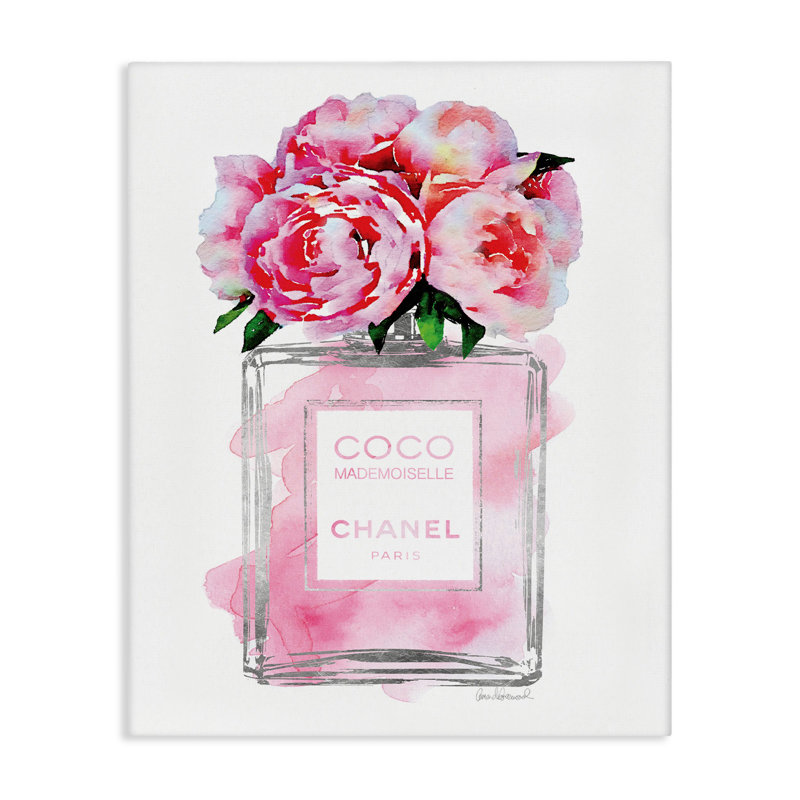 «Perfume Bottle Flower Peony» par Amanda Greenwood, reproduction d'art graphique sur toile, H 20 po x l 16 po