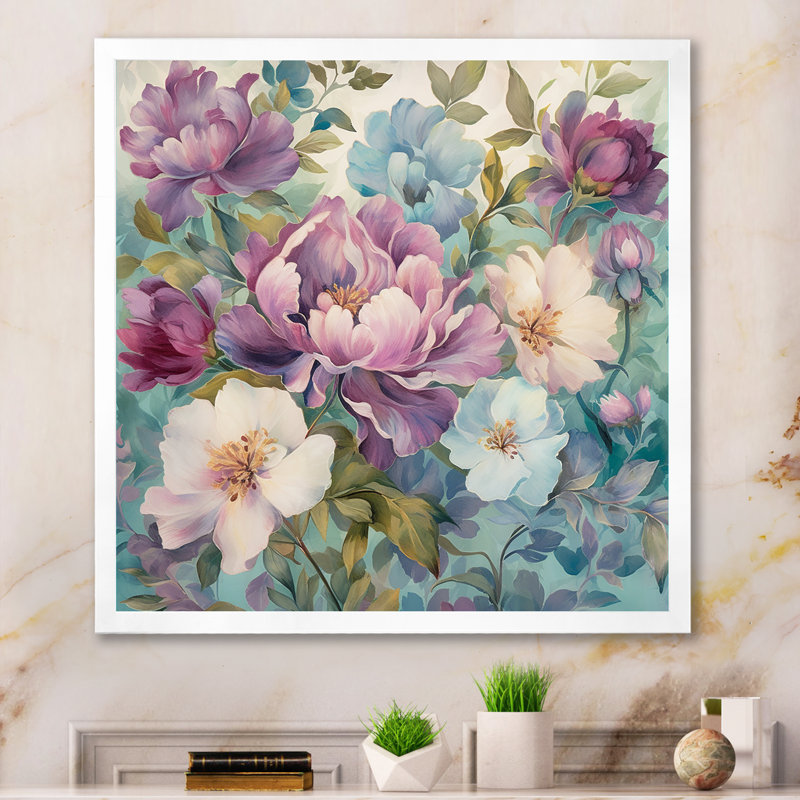 «Retro Collage Blossoming Wildflowers» sur impression sur toile, H 24 po x l 24 po x P 1 po, Cadre simple blanc