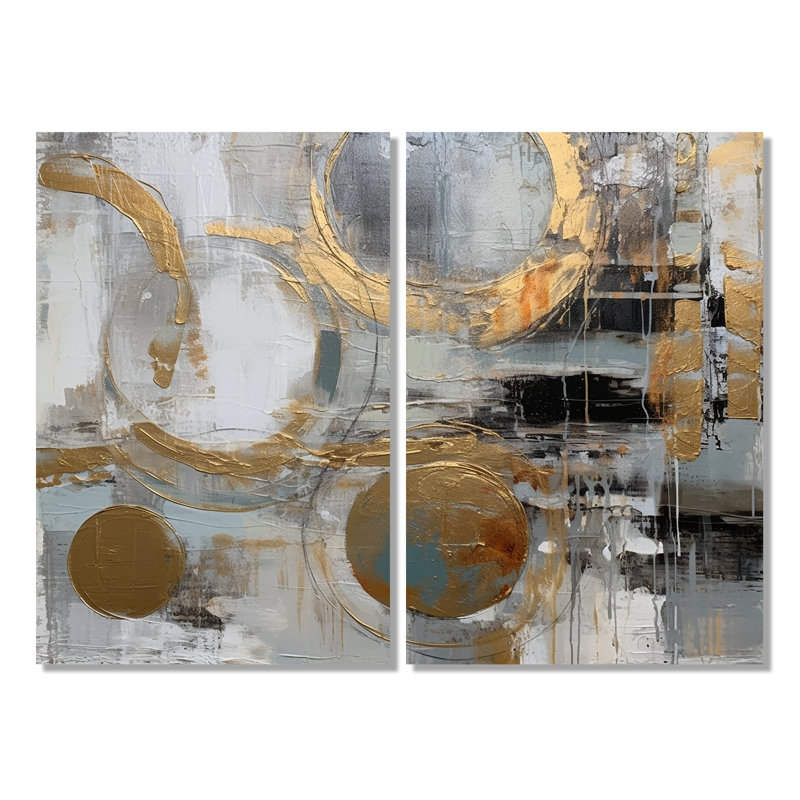 Simplicité radicale dorée et grise II - impressions sur toile dorées, H 36 po x l 48 po, Toile tendue, Ne s’applique pas