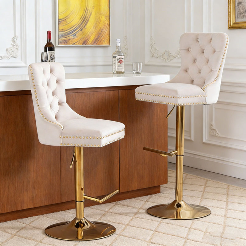 Swivel Velvet Barstools, Beige