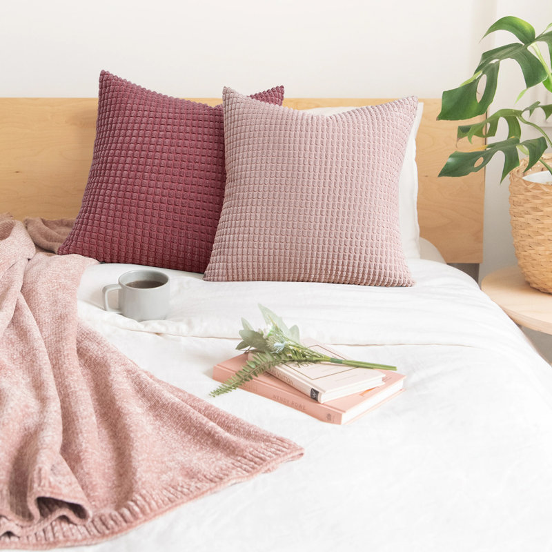Blush and Rose Corduroy Square Throw Pillow Set of 4