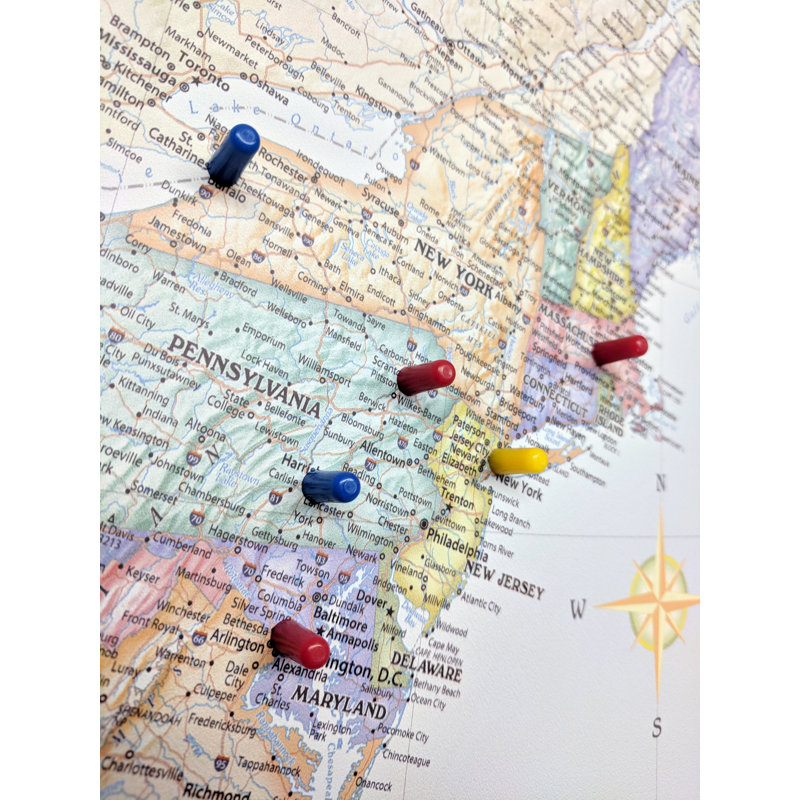 Carte magnétique encadrée de voyage des États-Unis, Beige, H 22 po x l 33 po x P 1 po
